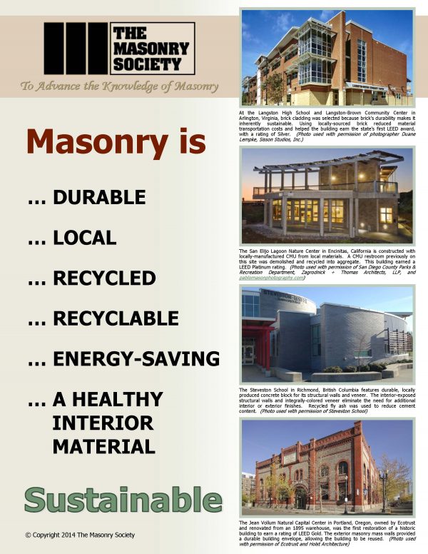 Masonry is Sustainable Brochure (2014)